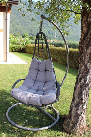 AVUS - dondolo da giardino con struttura metallo completo di cuscini intreccio in rattan sintetico Grigio Milani Home