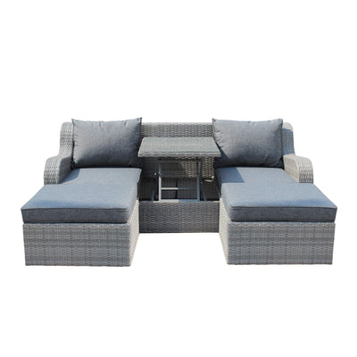 GRANDIS - divano da giardino con 2 pouf completo di cuscino intreccio in rattan sintetico Grigio Milani Home