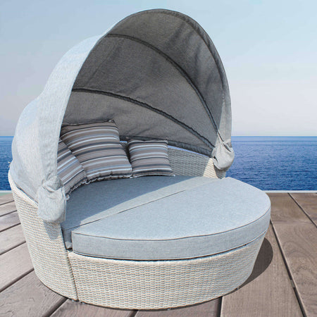 MARS - divano da giardino circolare completo di cuscino intreccio in rattan sintetico Grigio Milani Home