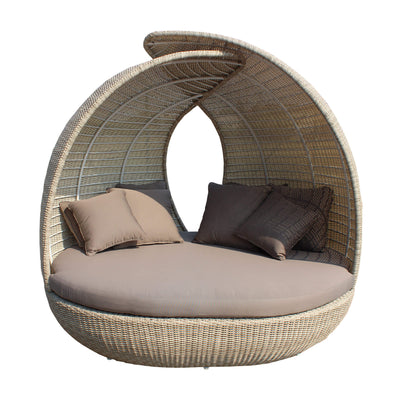 OFELLA - divano da giardino circolare completo di cuscino intreccio in rattan sintetico Marrone Milani Home