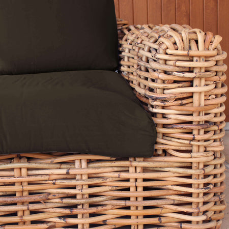 ROSEUS - divano da giardino componibile 3 posti completo di cuscino intreccio in rattan naturale Marrone Milani Home