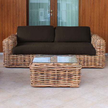 ROSEUS - divano da giardino 2 posti completo di cuscino intreccio in rattan naturale Marrone Milani Home