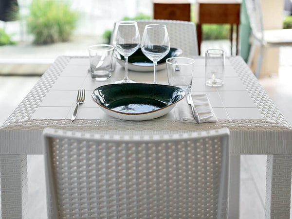 CALIGOLA - tavolo da giardin in wicker 150x90 da giardino Bianco Milani Home