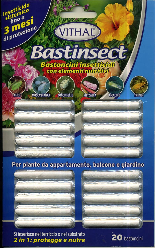 Vithal Bastinsect Insetticida Sistemico Per Piante Ornamentali - 20  Bastoncini insetticidi ad azione sistemica con elementi nutritivi per  piante ornamentali - commercioVirtuoso.it