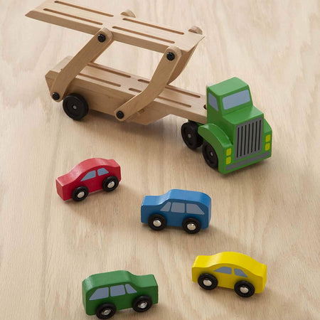 Camion autotrasportatore giocattolo con macchinine incluse Gioco in legno per bambini Camion trasporto auto Giocattolo in legno Papau - Giammoro, Commerciovirtuoso.it