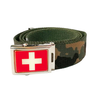 Cintura Croce Bianca Bandiera Svizzera Vari Colori Cinta In Canapa Con Fibbia Metallica