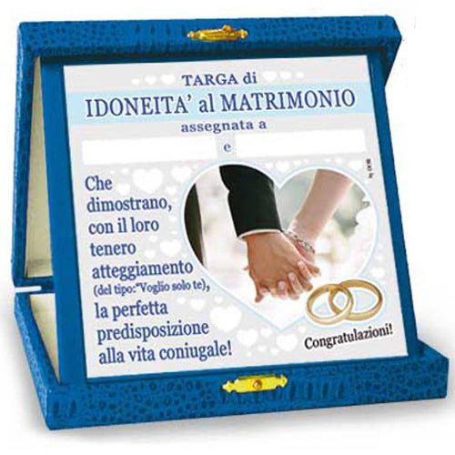 Targa Di Idoneità Al Matrimonio Targa Premio Divertente Idea Regalo per neo sposi Casa e cucina/Decorazioni per interni/Accessori decorativi/Targhe e cartelli Kondorama - Martinsicuro, Commerciovirtuoso.it
