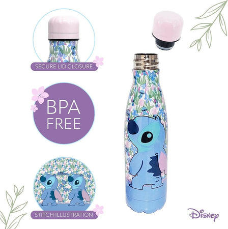 Disney Stitch Bottiglia Riutilizzabile, Design Resistente, Borraccia Per Ragazze, Bottiglia Da Viaggio, Capacità 500 Ml - Rosa, Abs
