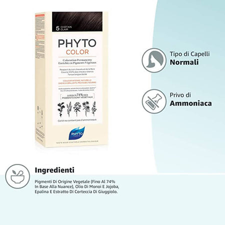 Phyto Phytocolor 5 Castano Chiaro Colorazione Permanente senza Ammoniaca,  100 % Copertura Capelli Bianchi - commercioVirtuoso.it