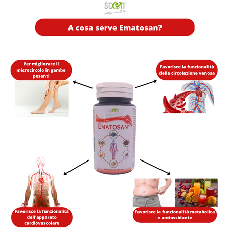 Ematosan - Scen - estratti NATURALI utili per favorire una ottimale circolazione sanguigna del microcircolo e venosa ed il mantenimento della salute cardiovascolare
