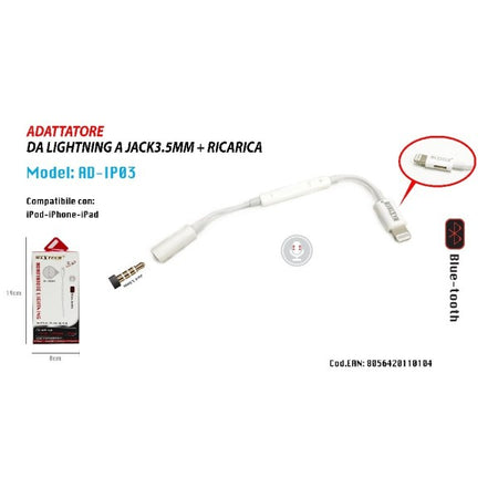 Adattatore Universale Lightning A Jack 3,5mm Per Iphone Ipad Ipod Maxtech Ad-ip03