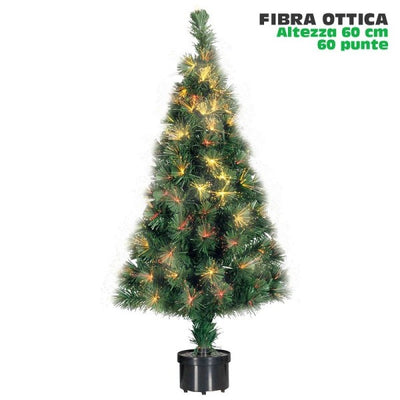 Albero Di Natale Fibra Ottica 60cm 60 Punte Multicolore Colore Verde