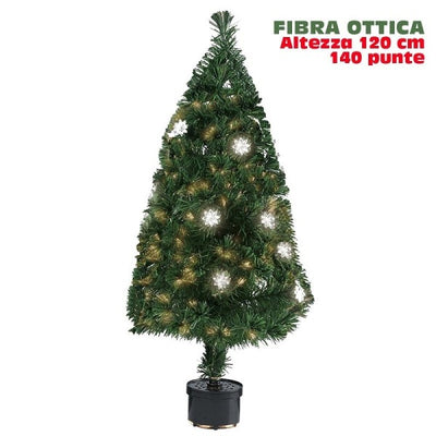 Albero Di Natale Fibra Ottica Flower 120cm 140 Punte Con 18 Fiori Colore Verde