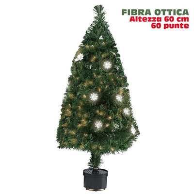 Albero Di Natale Fibra Ottica Flower 60cm 60 Punte 9 Fiori Colore Verde