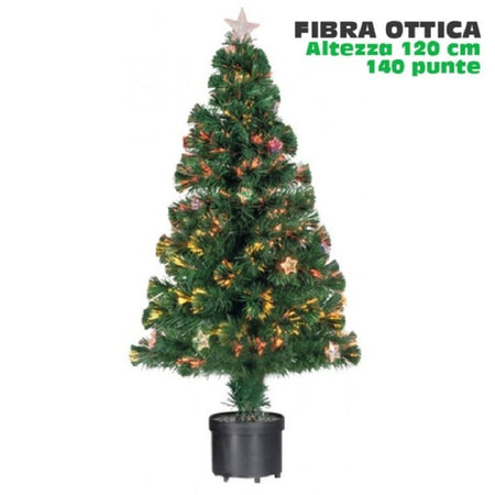 Albero Di Natale Fibra Ottica Stars 120cm 140 Punte 18 Stelle Colore Verde