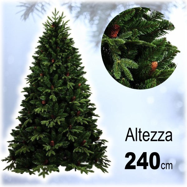 Albero Di Natale Folto Artificiale 240cm Verde Con Pigne 1444 Rami Base A  Croce - commercioVirtuoso.it