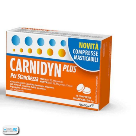 Alfasigma Spa Carnidyn Plus 18 Compresse Masticabili Salute e cura della persona/Vitamine minerali e integratori/Singole vitamine/Multivitamine FarmaFabs - Ercolano, Commerciovirtuoso.it