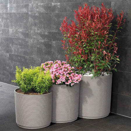Set 3 vasi ''Urban'' tondi vasi in resina colorati da esterno e giardino  per piante e fiori - commercioVirtuoso.it
