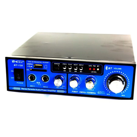 Amplificatore Audio 12v 220v Usb Sd 2 Microfoni Mp3 Fm Casa Auto Bluetooth  Bt138 - commercioVirtuoso.it