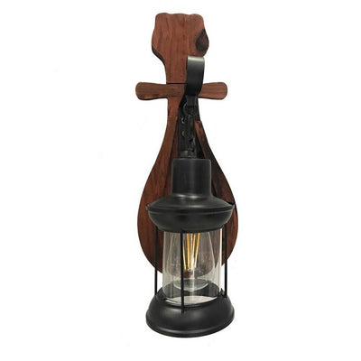 Applique Lanterna A Parete In Legno Stile Vintage E27 Lampada Industriale E30