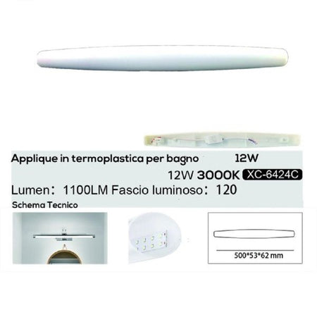 Applique Led 12 Watt Ip20 Per Specchio Bagno Luce Calda Naturale Fredda Xc-6424