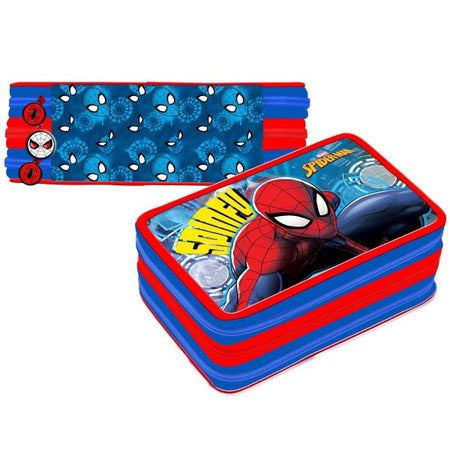 Astuccio Completo 3 Zip Spiderman Uomo Ragno Accessoriato Bambini Scuola Delux
