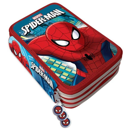 Astuccio Portapastelli Scuola 3 Zip Spiderman Con Accessori Pastelli Pennarelli
