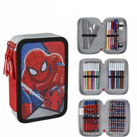 Astuccio Triplo Spiderman 3 Zip Completo Accessoriato Bambini Scuola