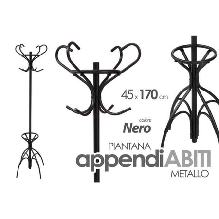 Attaccapanni Appendiabiti Piantana In Metallo Ganci Moderno Nero 45x170cm 756658