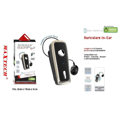 Auricolare In Ear Bluetooth 5.0 Cuffia Microfono Per Smartphone Maxtech Au-bt011
