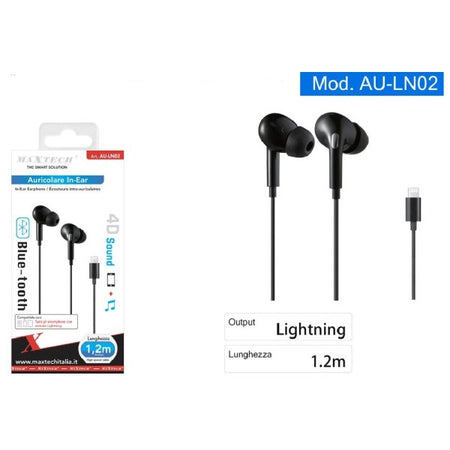 Auricolari In Ear Cuffie Connettore Lightning Iphone Ipad Ipod Bluetooth Au-ln02