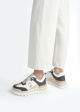 Liujo Sneakers Donna Platform 5 Cm Con Dettagli Monogram Ba4085 Px141 S3101 White/brown Nuova Collezione