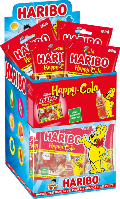 Haribo mini happy cola, caramelle gommose, gusto cola, ideali per feste - 30 bustine da 40gr [1200gr]