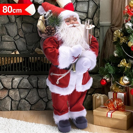 Babbo Natale Classico 80cm In Plastica Vestiti In Tessuto Decorazione Natalizia