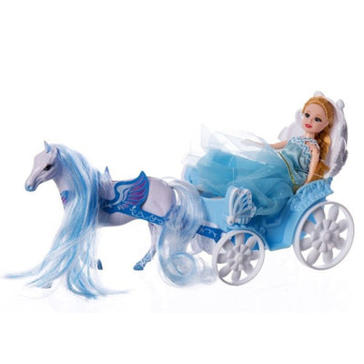 Bambola Principessa Con Carrozza E Cavallo Giocattolo Per Bambini 24x13cm