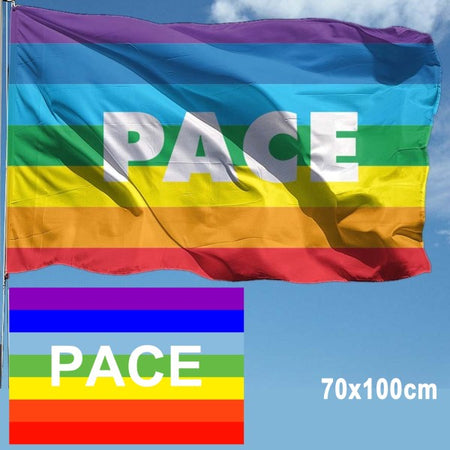 Bandiera Della Pace 70x100cm Arcobaleno Con Asola Laterale Da Bastone In Tessuto