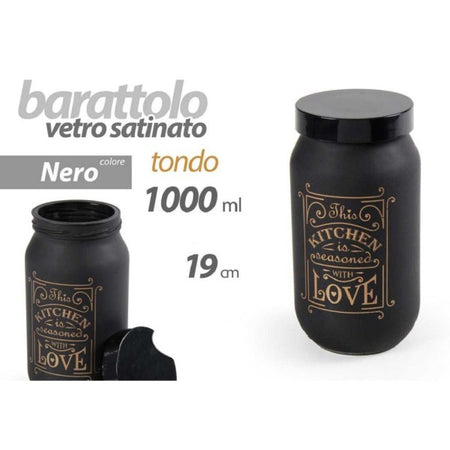 Barattolo Contenitore Cucina Vetro Satinato Nero 1000ml 19cm Kitchen Love 833359