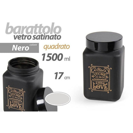 Barattolo Contenitore In Vetro Nero Quadrato Moderno Satinato 1,5lt 17cm 833427