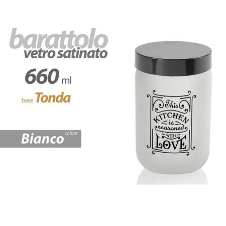 Barattolo Contenitore Vetro Bianco Love Moderno Satinato Tonda 660ml 14x9cm 833458