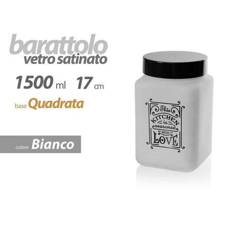 Barattolo Contenitore Vetro Bianco Quadrato Moderno Satinato 1,5lt 17cm 833519