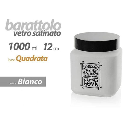 Barattolo Contenitore Vetro Quadrato Bianco Moderno Satinato 1000 Ml 12cm 833502