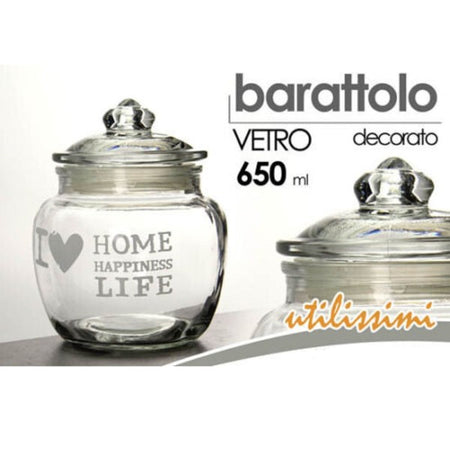 Barattolo Ermetico In Vetro Contenitore Cucina Coperchio 650ml Decorato 652639