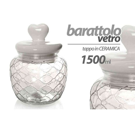 Barattolo In Vetro Cuore Tappo Ermetico Ceramica Contenitore Cucina 1,5lt 742224