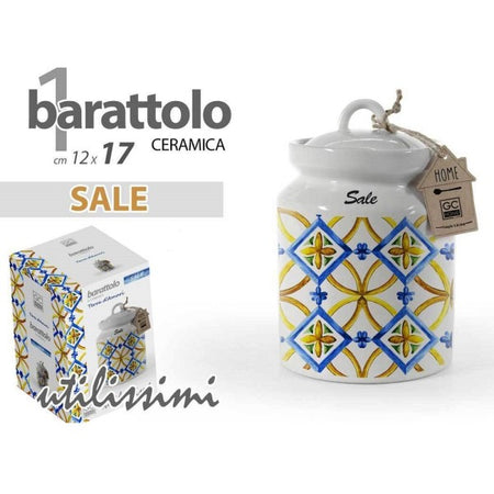 Barattolo Sale Ceramica Ermetico Cucina Bianco Color Mediterraneo 17x12cm 817052