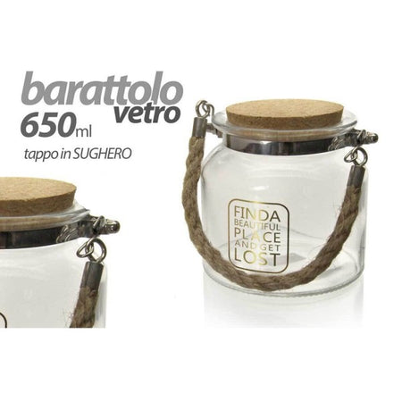 Barattolo Vetro Maniglia Corda Tappo In Sughero 650ml Vdecorato 11x11.4cm 758409
