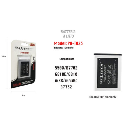 Batteria A Litio Compatibile Samsung 5500 Cellulare Smartphone 1200mah Maxtech Pa-t023