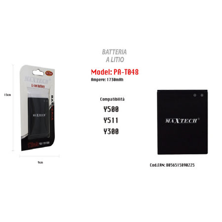 Batteria Di Ricambio Compatibile Per Huawei Y500 Y300 Y511 1730mah Maxtech Pa-t048