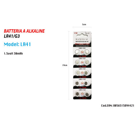 Batterie Pile Alkaline Lr41/g3 1.5v A Bottone Per Orologi Telecomandi Maxtech Lr41