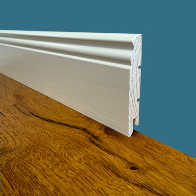 100ML di Battiscopa PREMIUM in legno MASSELLO mod.DUCALE 91x15 laccato bianco liscio (prezzo al metro)