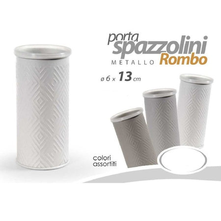 Bicchiere Porta Spazzolino Metallo Rombo Elegante Colori Assortiti 6x13cm 783357